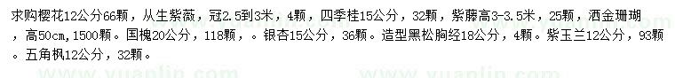 求購櫻花、從生紫薇、四季桂等