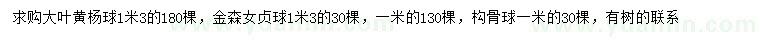 求購(gòu)大葉黃楊球、金森女貞球、構(gòu)骨球