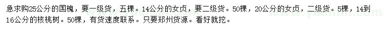 求購國槐、女貞、核桃樹