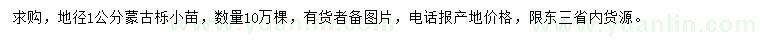 求購地徑1公分蒙古櫟小苗