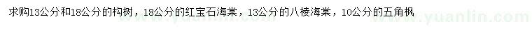 求購構(gòu)樹、紅寶石海棠、八棱海棠等