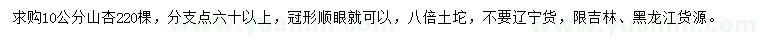 求購(gòu)10公分山杏