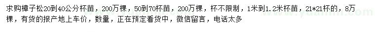 求購20-40、50-70、100-120公分樟子松