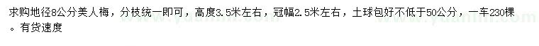求購(gòu)地徑8公分美人梅