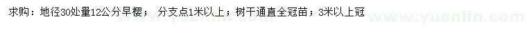 求購地徑30公分量12公分早櫻