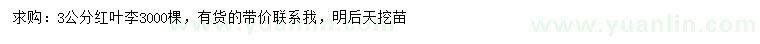 求購(gòu)3公分紅葉李