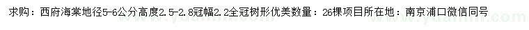 求購(gòu)地徑5-6公分西府海棠		