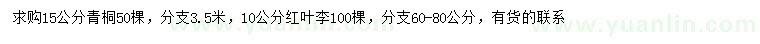 求購15公分青桐、10公分紅葉李