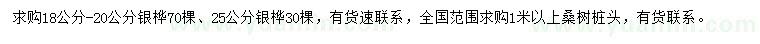 求購18-20、25公分銀樺、桑樹樁頭		