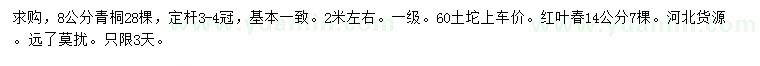 求購(gòu)8公分青桐、14公分紅葉椿