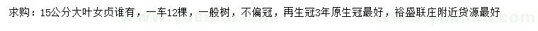 求購15公分大葉女貞