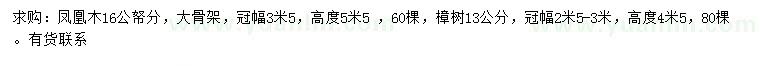 求購16公分鳳凰木、13公分樟樹
