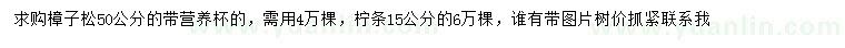 求購(gòu)50公分樟子松、15公分檸條