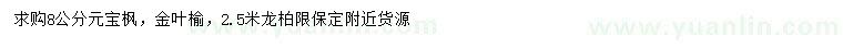 求購元寶楓、金葉榆、龍柏