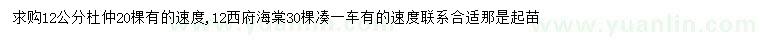 求購12公分杜仲、西府海棠