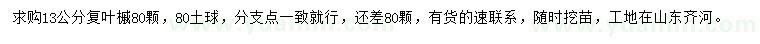 求購(gòu)13公分復(fù)葉槭
