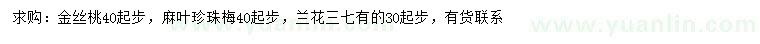 求購金絲桃、麻葉珍珠梅、蘭花三七