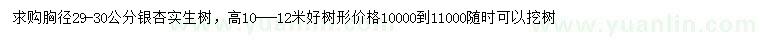 求購胸徑29-30公分銀杏