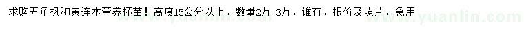 求購高15公分以上五角楓、黃連木
