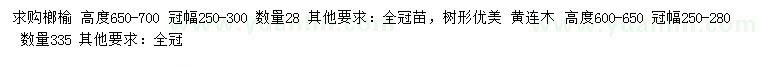 求購高650-700公分榔榆、600-650黃連木