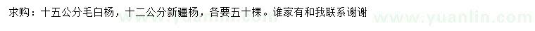 求購15公分毛白楊、12公分新疆楊