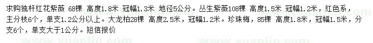 求購獨桿紅花紫薇、叢生紫薇、大龍柏等