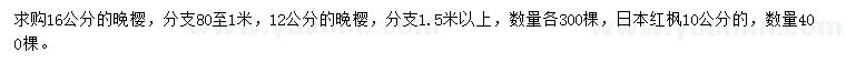 求購(gòu)12、16公分晚櫻、10公分日本紅楓