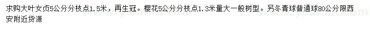 求購大葉女貞、櫻花、冬青球