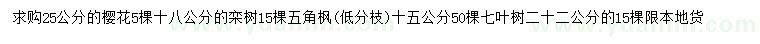 求購(gòu)櫻花、欒樹(shù)、五角楓等