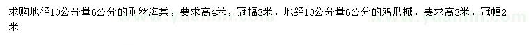 求購地徑10公分量6公分垂絲海棠、雞爪槭