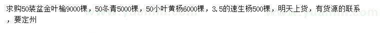 求購金葉榆、冬青、小葉黃楊等