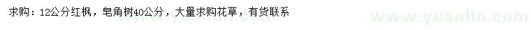 求購12分紅楓、40公分皂角樹