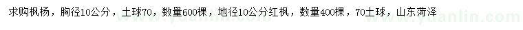 求購(gòu)胸徑10公分楓楊、地徑10公分紅楓