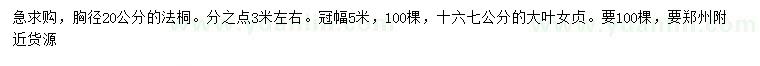 求購(gòu)胸徑20公分法桐、16、17公分大葉女貞