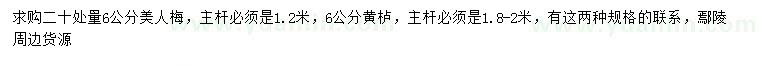 求購20公分量6公分美人梅、6公分黃櫨