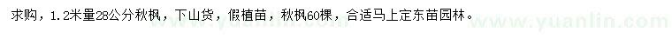 求購1.2米量28公分秋楓
