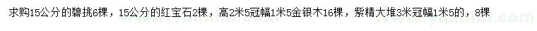 求購碧桃、紅寶石、金銀木等