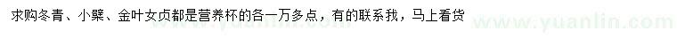 求購(gòu)冬青、小檗、金葉女貞