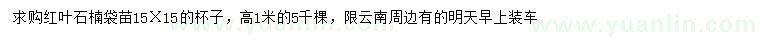 求購高1米紅葉石楠