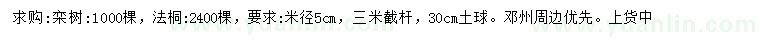 求購米徑5公分欒樹