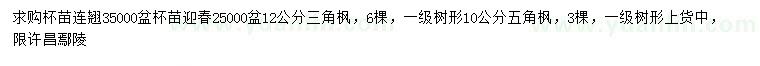 求購連翹、迎春、三角楓等