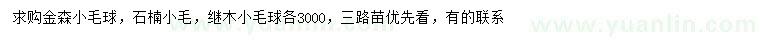 求購(gòu)金森小毛球、石楠小毛、繼木小毛球