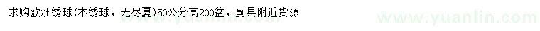 求購(gòu)高50公分歐洲繡球（木繡球）