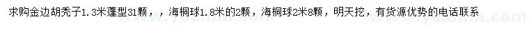 求購1.3米金邊胡禿子