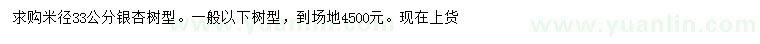 求購(gòu)米徑33公分銀杏