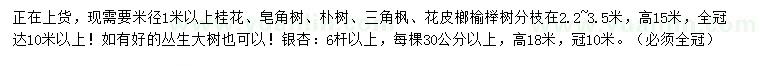 求購桂花、皂角樹、樸樹等