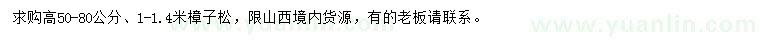 求購(gòu)高50-80公分、1-1.4米樟子松