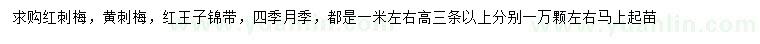 求購(gòu)紅刺梅、黃刺梅、紅王子錦帶等