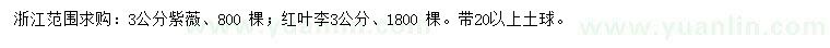 求購3公分紫薇、紅葉李