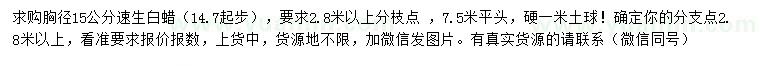 求購胸徑15公分速生白蠟